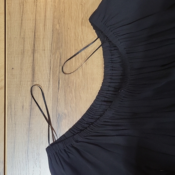 WHO WHAT WEAR Black Bardot Boho Rayon Drawstring Waist Side Slit Long Midi Dress - Picture 6 of 13